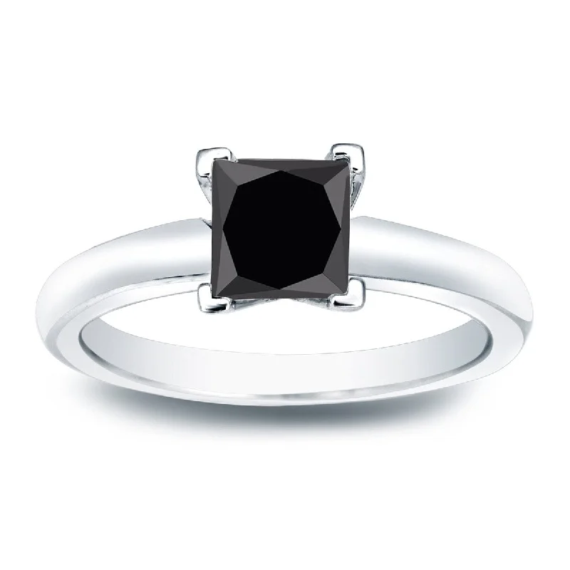 Ladies lab-grown diamond engagement rings-Auriya 14k Gold 1/2ctw Princess-cut Solitaire Black Diamond Engagement Ring