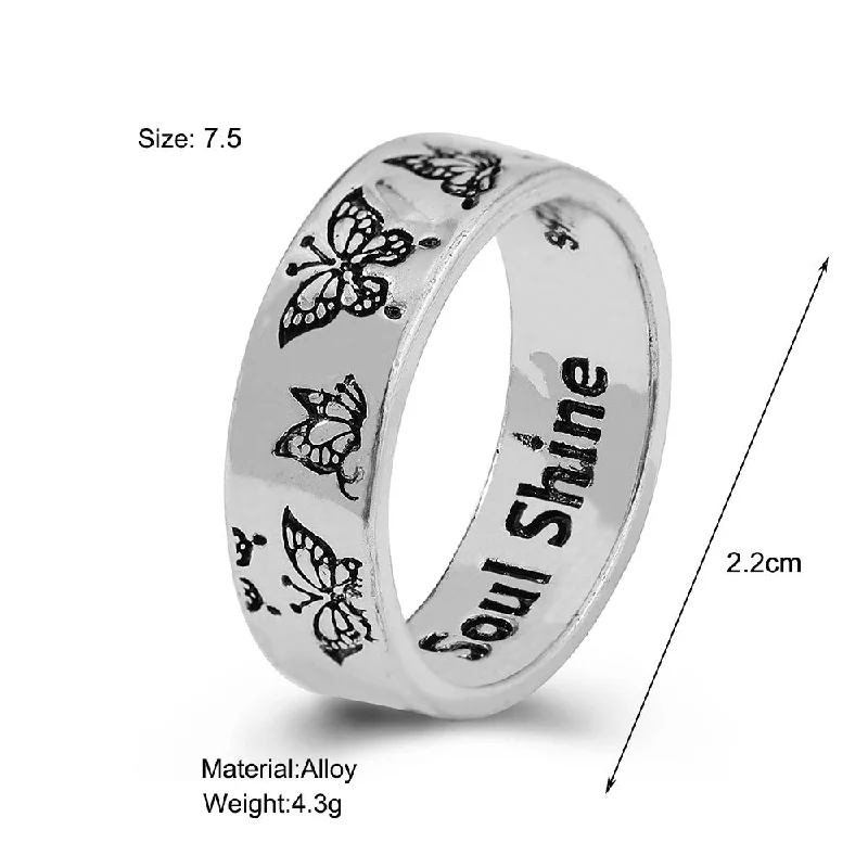 Ladies rose gold rings-Vintage Engraving Dating Couple Ladies Magic Butterfly Ring