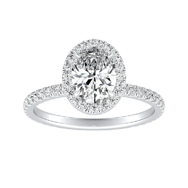 Ladies white gold engagement rings-Auriya 18k Gold 1ctw Oval-cut Halo Diamond Engagement Ring (H-I, SI1-SI2)