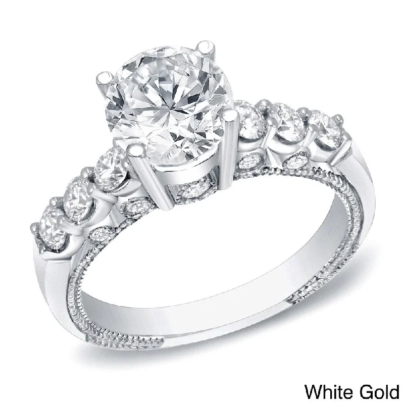 Ladies split-shank engagement rings-Auriya Vintage 1 1/2ct TDW Round Diamond Engagement Ring 14k Gold