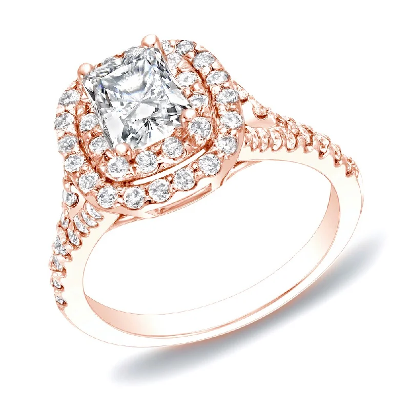 Ladies bold engagement rings-Auriya 14k Rose Gold 1 1/4ctw Cushion-cut Diamond Halo Engagement Ring (H-I, SI1-SI2)