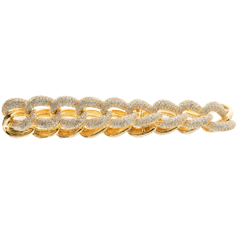 Ladies gold diamond bracelets-18 Karat Yellow Gold Pave Diamond Cuban Link Bracelet