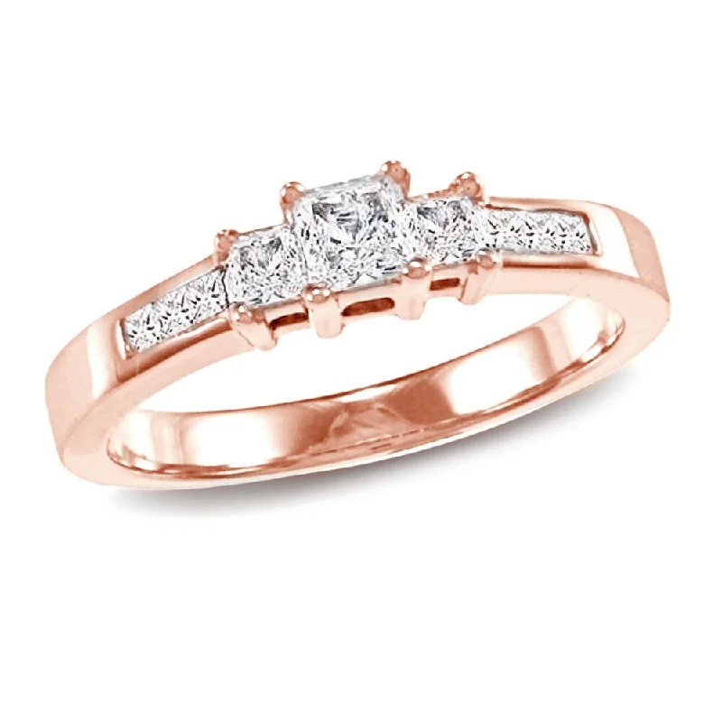 Ladies platinum and diamond engagement rings-Auriya 1/2ctw 3 Stone Princess-Cut Diamond Engagement Ring 14k Rose Gold (I-J, I1-I2)