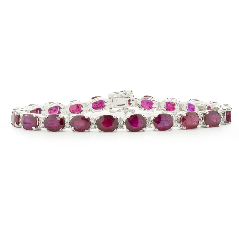 Ladies tennis bangles-18 Karat White Gold Ruby and Diamond Alternating Inline Bracelet