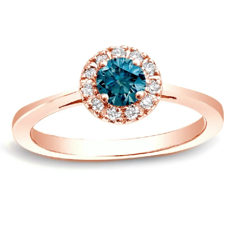 Ladies half-carat diamond engagement rings-Auriya 14k Rose Gold 1/2ctw Halo Blue Diamond Engagement Ring (H-I, SI1-SI2)