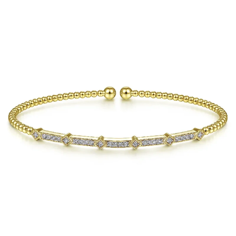 Ladies bangles-Bujukan Yellow Gold Diamond Open Cuff Bangle Bracelet, 0.20 cttw