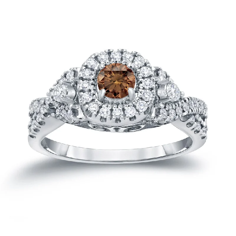 Ladies affordable engagement rings-Auriya Round 4/6ct TDW Infinity Brown Diamond Halo Engagement Ring 14k Gold (H-I, I1-I2)