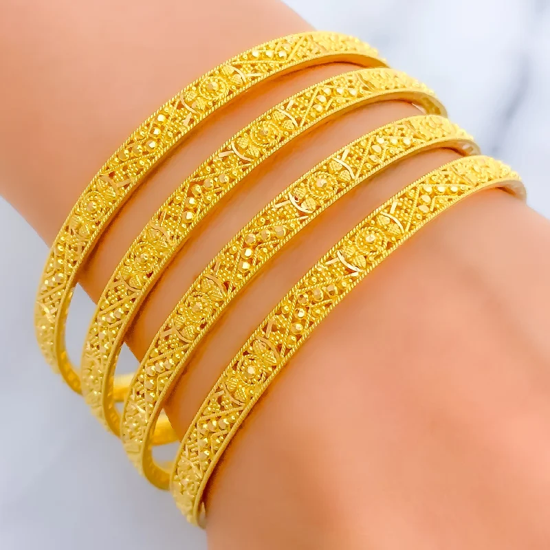 Ladies fancy bangles-Exclusive Evergreen Beaded Flower 22k Gold Bangles