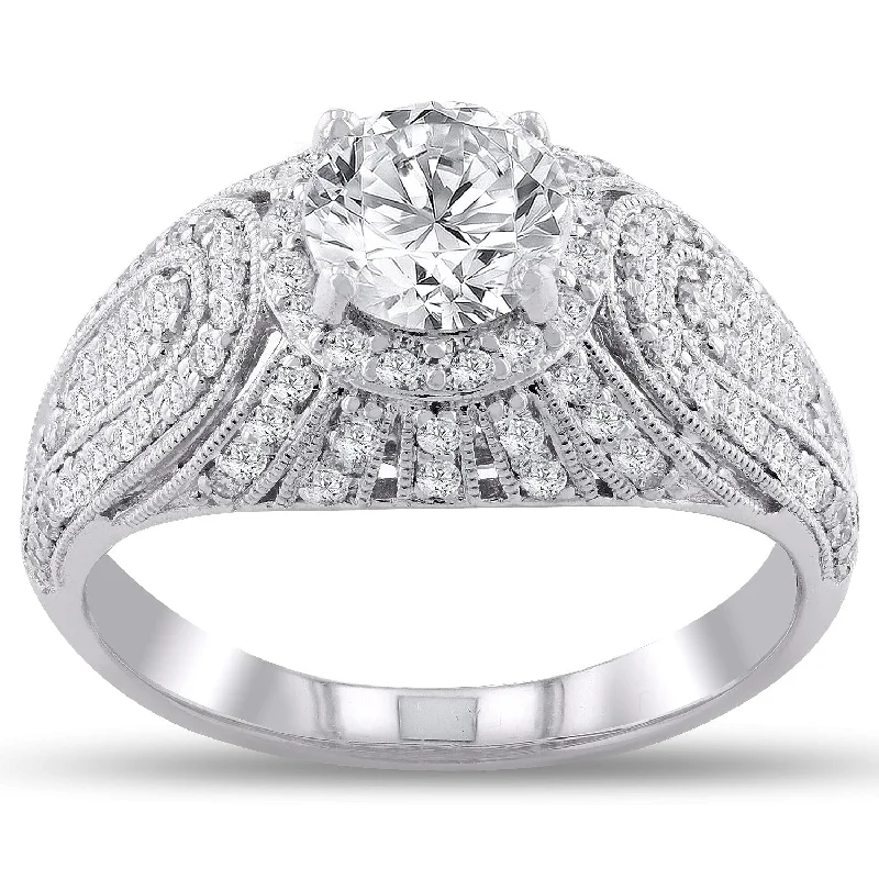 Ladies marquise cut engagement rings-Auriya Platinum 1 5/8ctw Vintage-Inspired Round Diamond Halo Engagement Ring Certified (H, SI3)