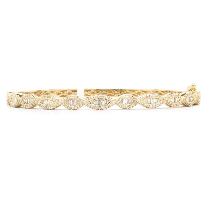 Ladies fashion bangles-18 Karat Yellow Gold Mosaic Set Diamond Wave Bangle Bracelet