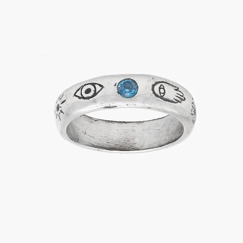 Ladies halo rings-Symbols Signature Sterling Silver Ring With blue Sapphire