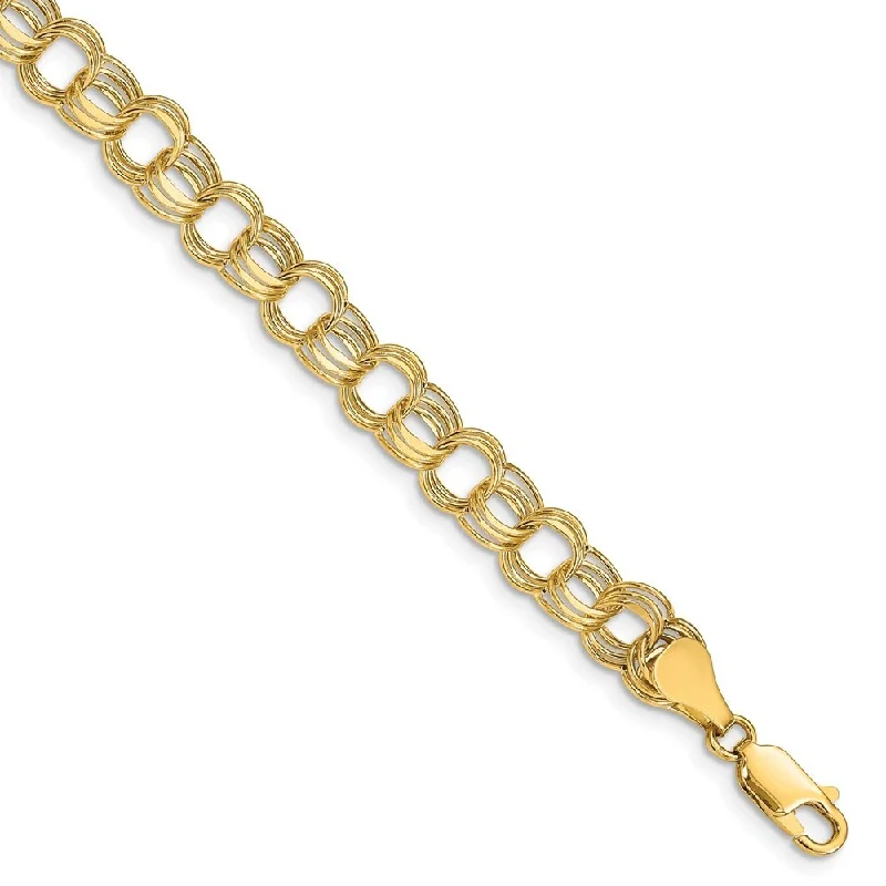 Ladies tennis bracelets-14k Yellow Gold Lite 7mm Triple Link Charm Bracelet, 7.25"