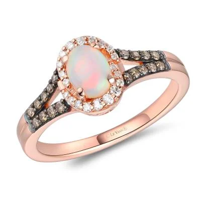 Ladies oval rings-Strawberry Gold Neopolitan Opal Le Vian Split Band Ring