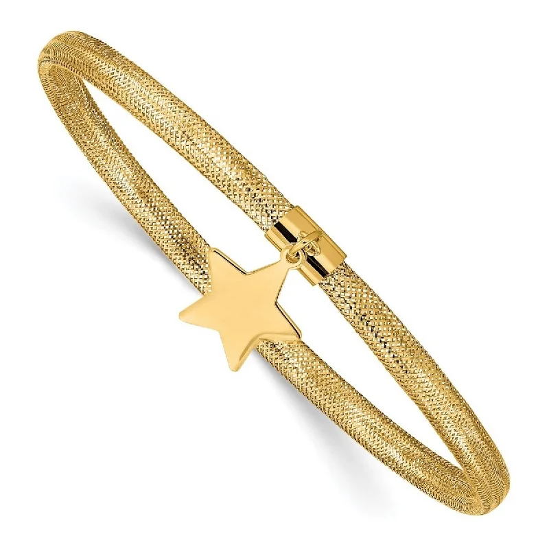 Ladies elegant bangles-Curata 14k Yellow Gold Mesh Star Dangle Stretch Bracelet