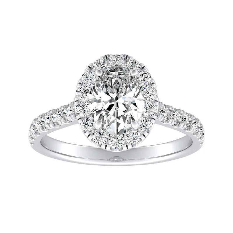 Ladies halo engagement rings-Auriya Platinum Classic Oval-cut 7/8cttw Halo Diamond Engagement Ring (H-I, SI1-SI2)