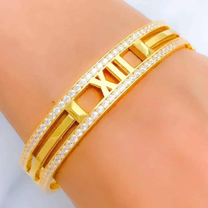 Ladies stackable bracelets-Opulent Numerical CZ Lined 21k Gold Bangle Bracelet