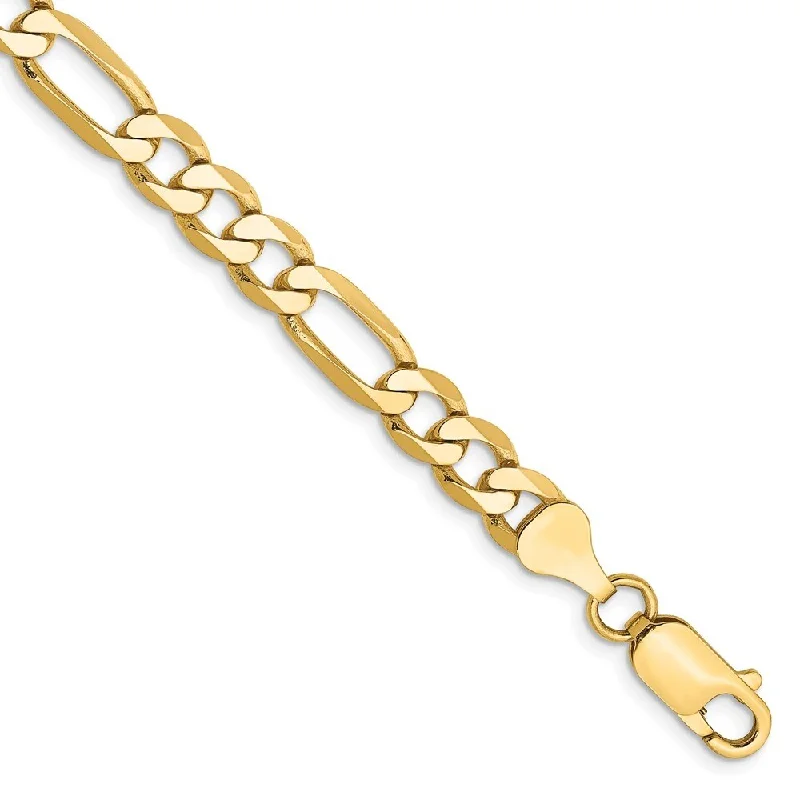 Ladies silver charm bracelets-14k Yellow Gold 6.25mm Flat Figaro Chain Bracelet, 7"