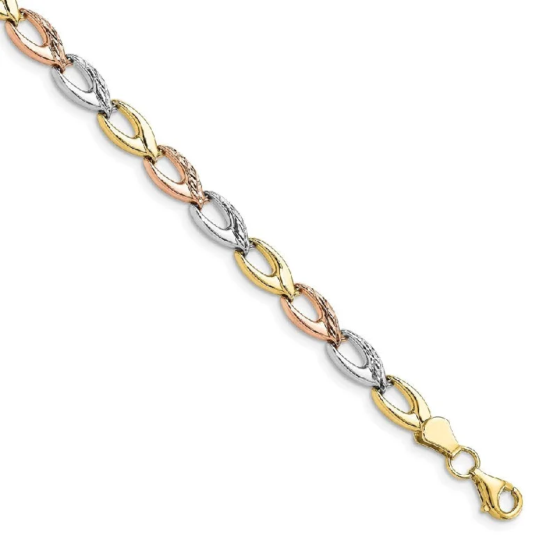 Ladies engraved bracelets-10k Tri-color 5.48mm Diamond-Cut Bracelet, 7.5"