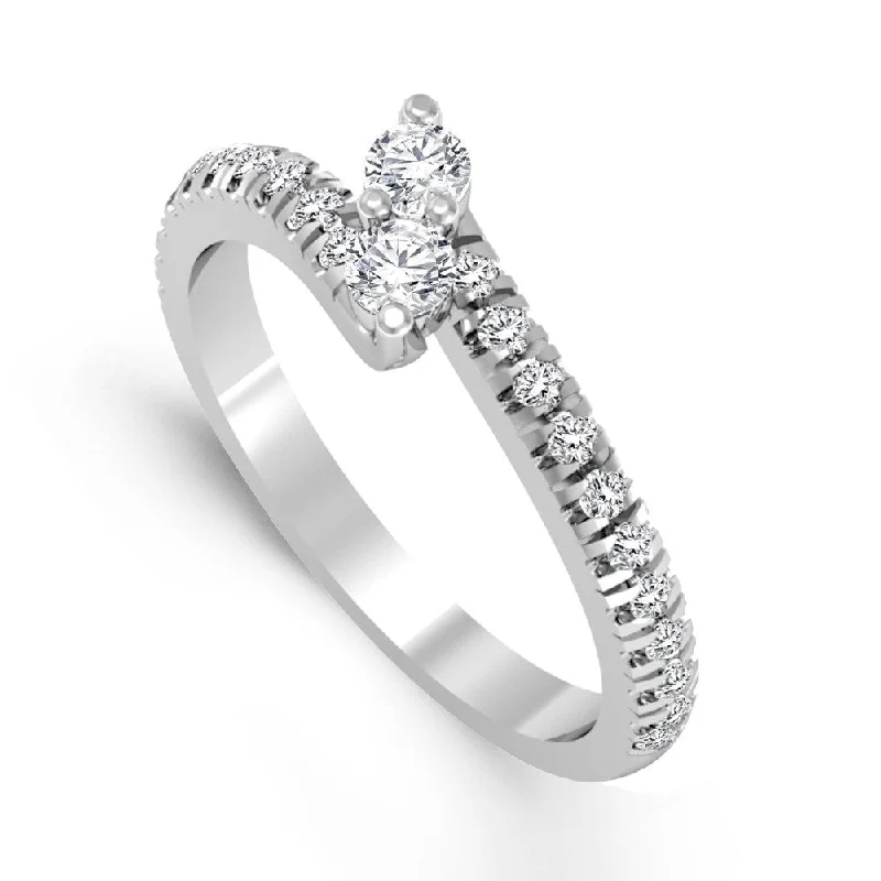 Ladies platinum diamond engagement rings-Auriya Round 2-Stone Diamond Engagement Ring 3/4ct TDW 14K Gold (H-I, I1-I2)