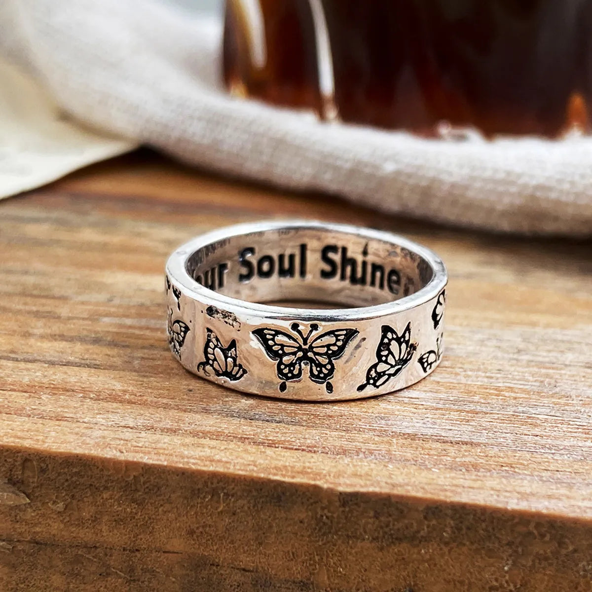 Ladies ruby and diamond rings-Cross-border Vintage Carved Butterfly Ring Creative Personality Single Ring Index Finger Ring Shine Knuckle Ring