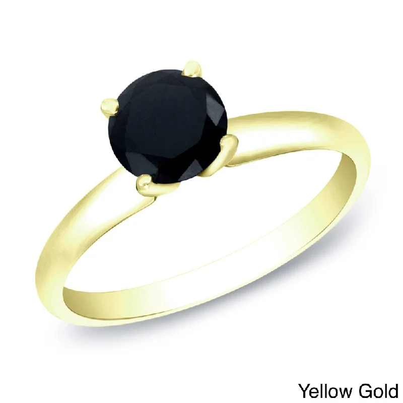 Ladies half-carat diamond engagement rings-14k Gold 3/4ct TDW Round Black Diamond Solitaire Engagement Ring by Auriya