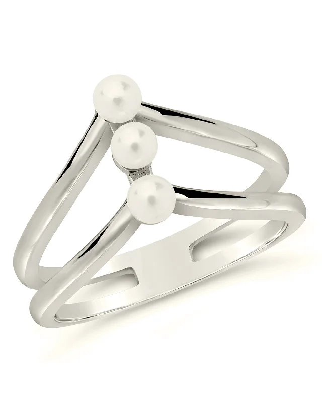 Ladies heart-shaped gemstone rings-Sterling Silver Triple Pearl Stack Ring