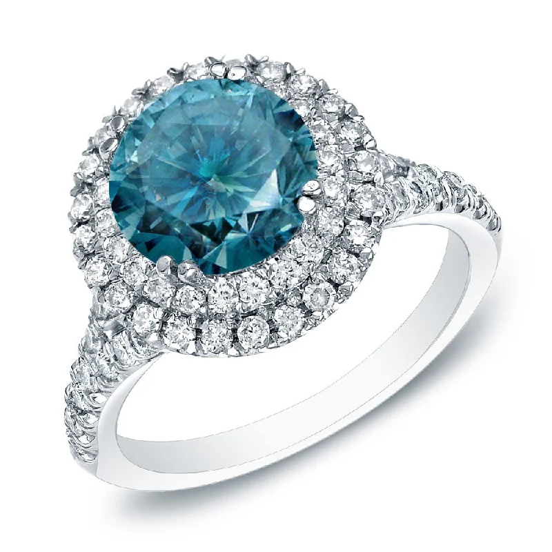 Ladies engagement rings with colored gemstones-Auriya 14k Gold Double Halo Blue Diamond Engagement Ring 1 5/8ctw