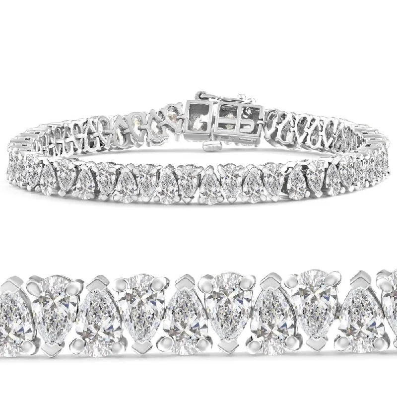 Ladies silver bracelets-10Ct Pear Shape Diamond Tennis Bracelet Wide White Gold Lab Grown