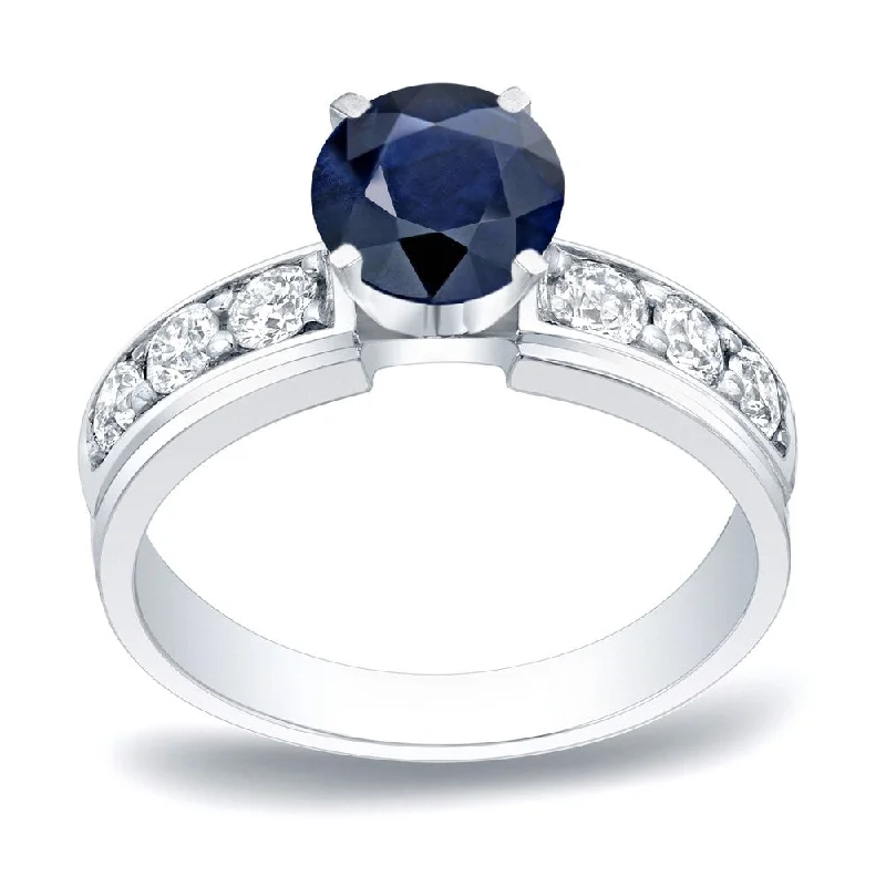 Ladies black diamond engagement rings-Auriya 14k Gold 1/2ct Round Sapphire and Diamond Engagement Ring 1/2ctw