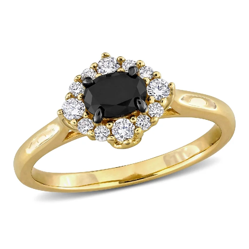 Ladies yellow diamond engagement rings-Miadora 3/4ct TW Black White Diamond Engagement Ring in 14k Yellow Gold