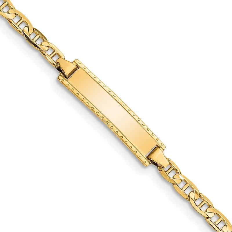 Ladies minimalist bracelets-Curata 14k Yellow Gold Baby ID Anchor Bracelet - 6 Inch