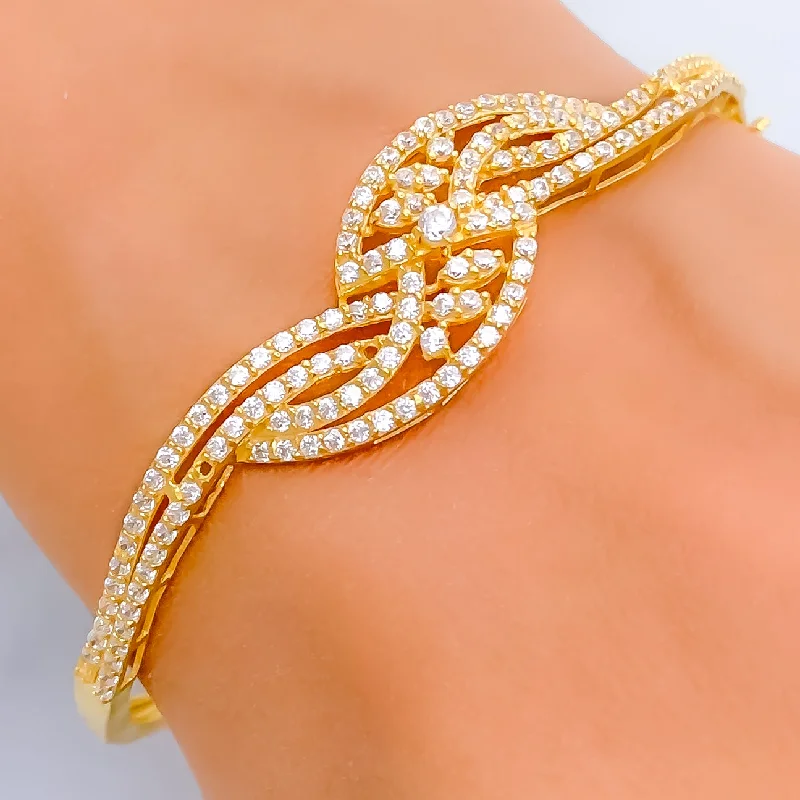 Ladies vintage bracelets-Ethereal Decorative 22k Gold CZ Bangle Bracelet