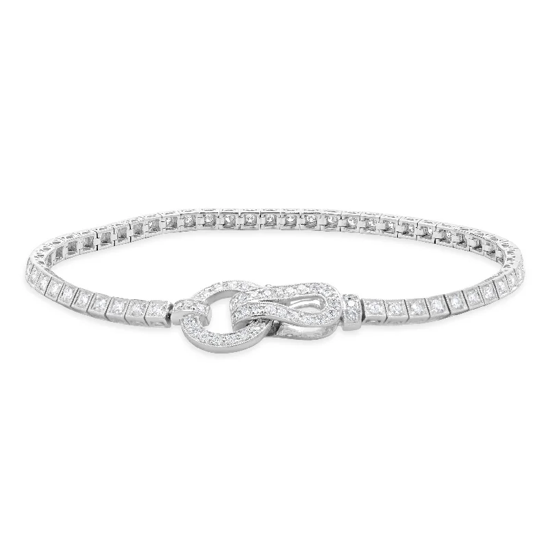 Ladies wedding bangles-18 Karat White Gold Diamond Inline Bracelet with Buckle Clasp