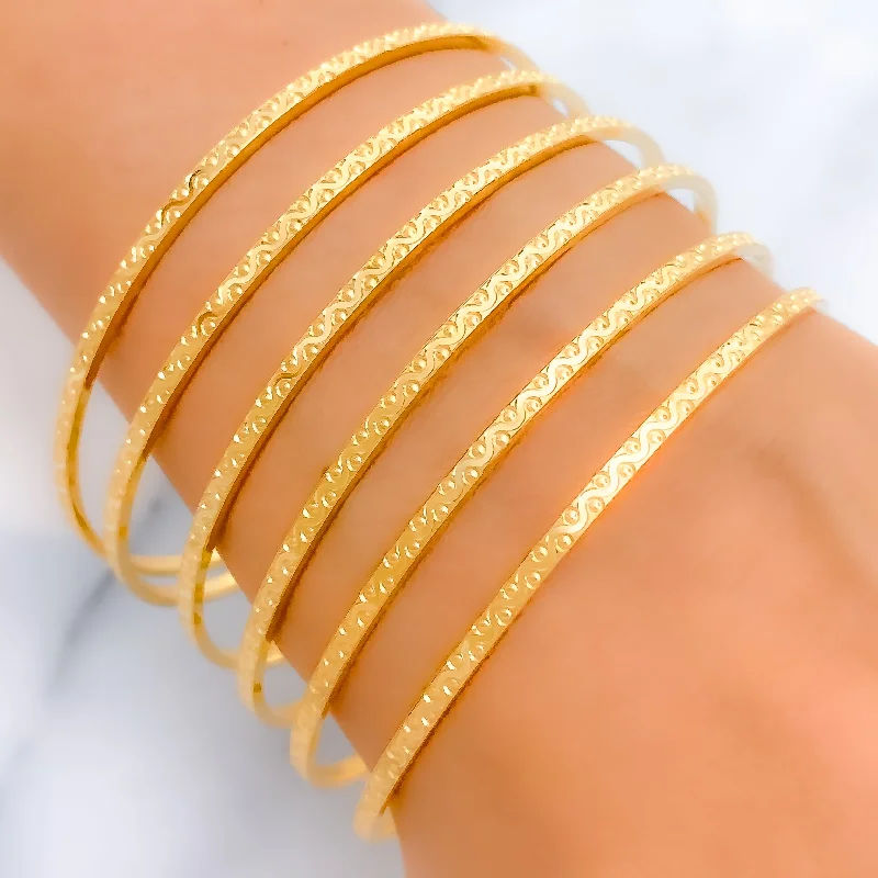 Ladies silver charm bracelets-Fancy Wave 22k Gold Bangles Set