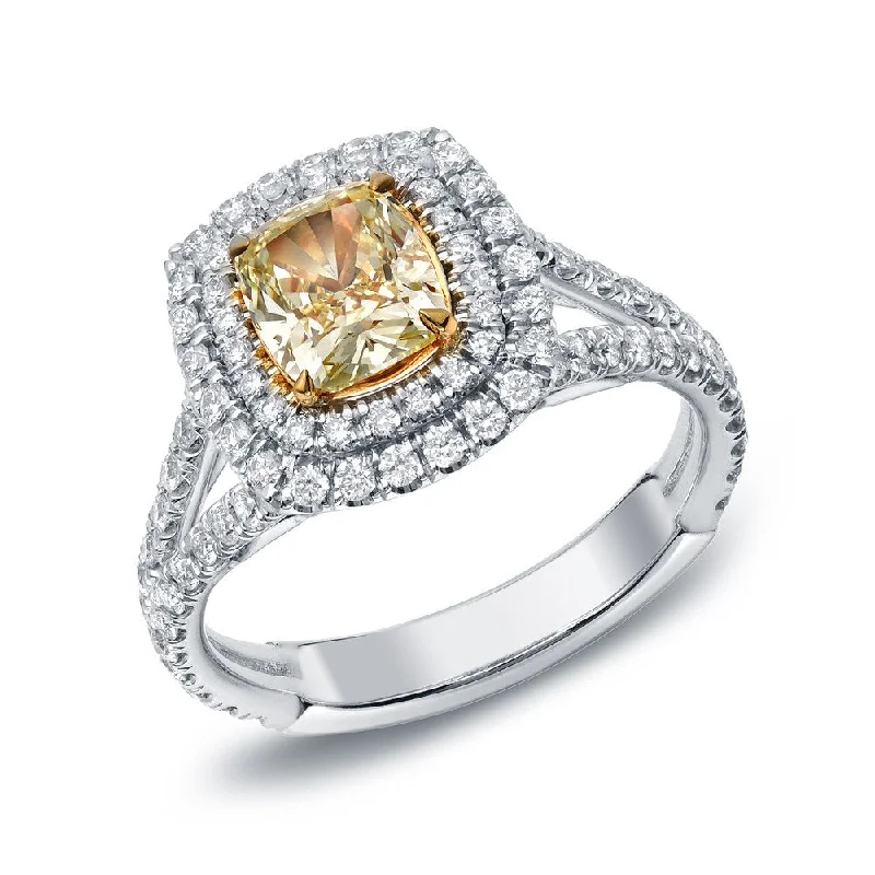 Ladies affordable engagement rings-Auriya 2ctw Cushion-cut Fancy Yellow Diamond Engagement Ring 18k Gold Certified (F-G, VS2-SI1)