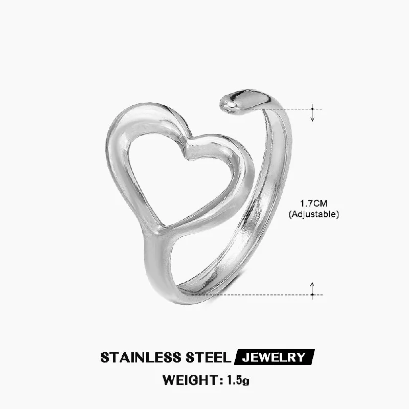 Steel Color Love Heart-Shaped Ring-ZN036S