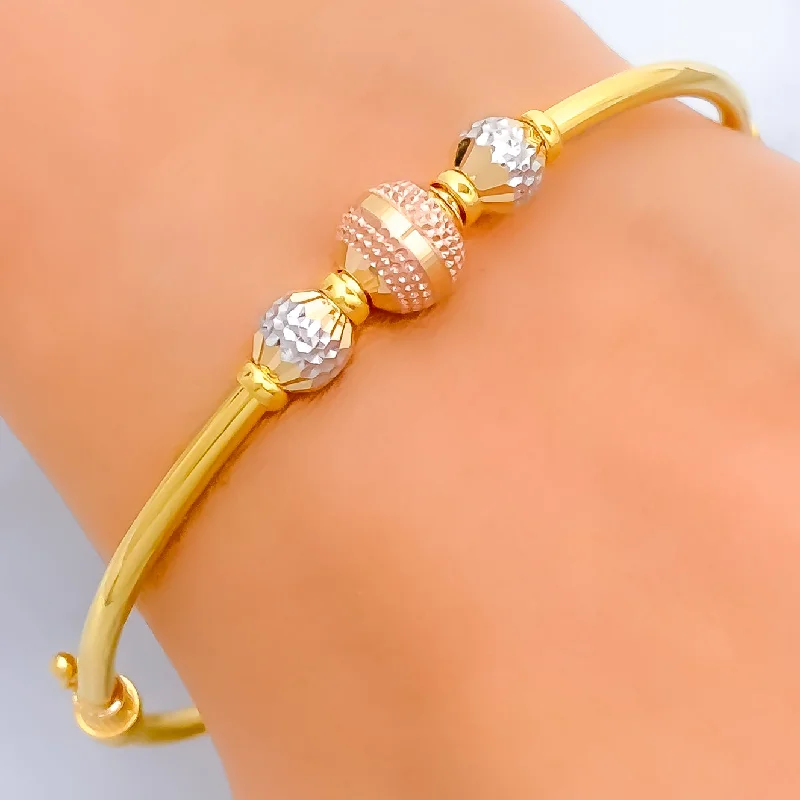 Ladies gold bracelets-Delicate Poised 22k Gold Bangle Bracelet