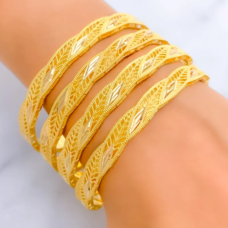 Ladies designer bangles-Elevated Regal Leaf 21k Gold Bangles