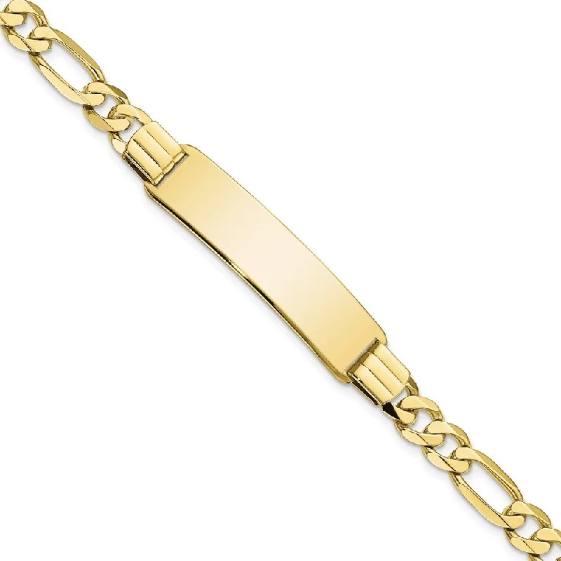 Ladies stretch bracelets-10k Yellow Gold Figaro Link ID Bracelet, 7" (W-9.35mm)