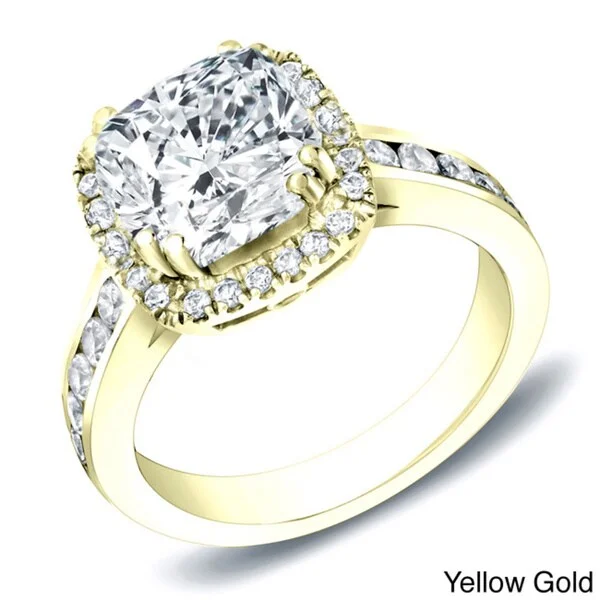 Ladies platinum three-stone engagement rings-Auriya 14k Gold 2ctw Cushion-cut Halo Diamond Engagement Ring Certified