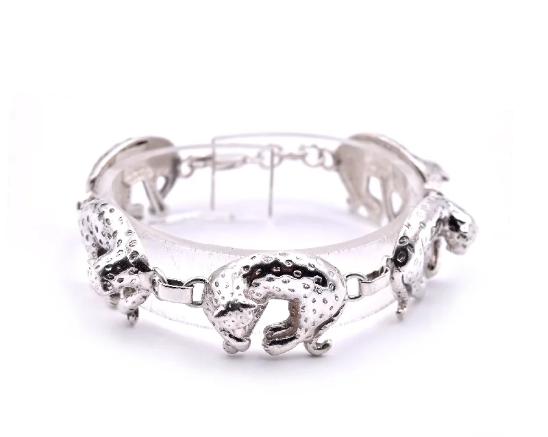 Ladies bangles with charms-Sterling Silver Leopard Bracelet