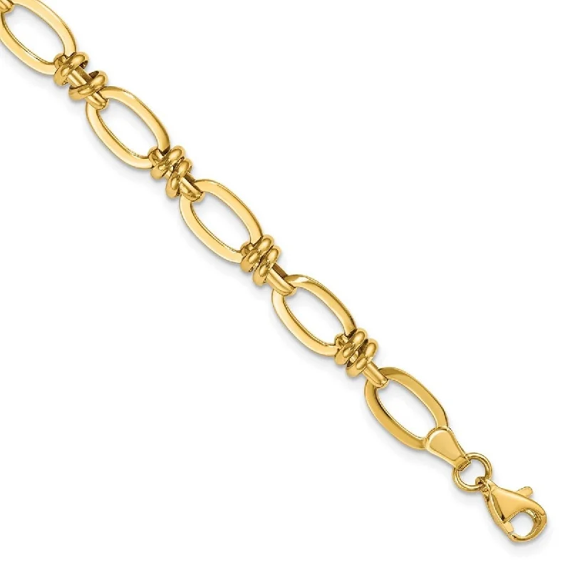 Ladies stackable bangles-Curata 14k Yellow Gold Fancy Polished Fancy Link Bracelet 7.5 Inch