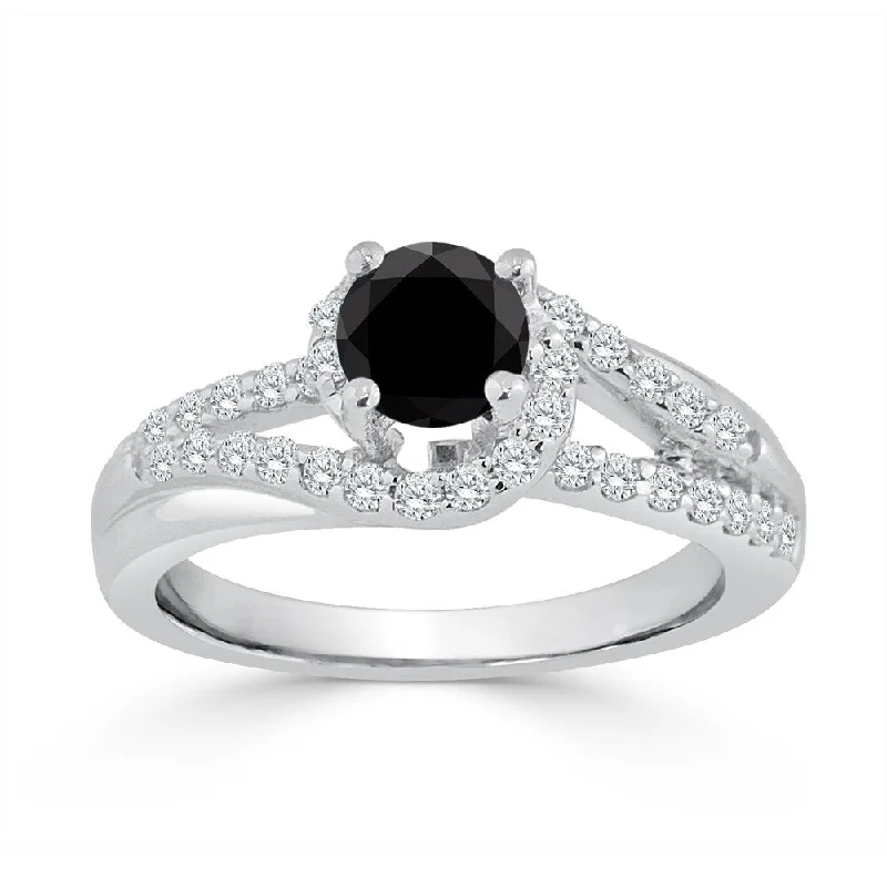 Ladies cushion-cut diamond engagement rings-14k Gold 1ct TDW Split-Shank Black Diamond Halo Engagement Ring