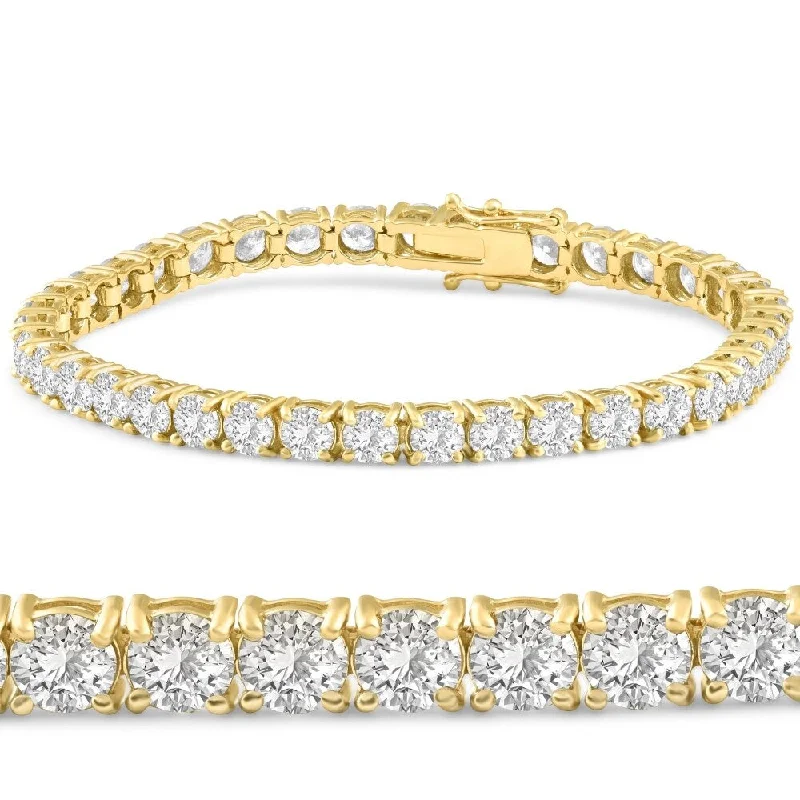 Ladies engraved bracelets-13 Ct. Round Cut Natural Diamond Yellow Gold Round Cut Tennis Bracelet 7"