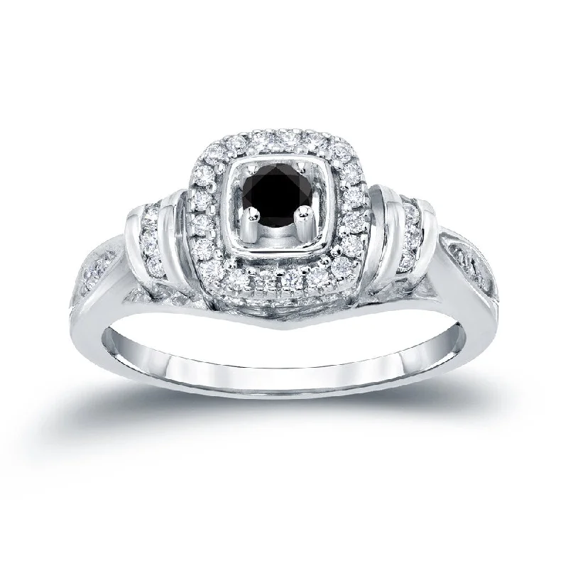 Ladies engagement rings with pink diamond-14k Gold 2/5ct TDW Black Diamond with Halo Engagement Ring