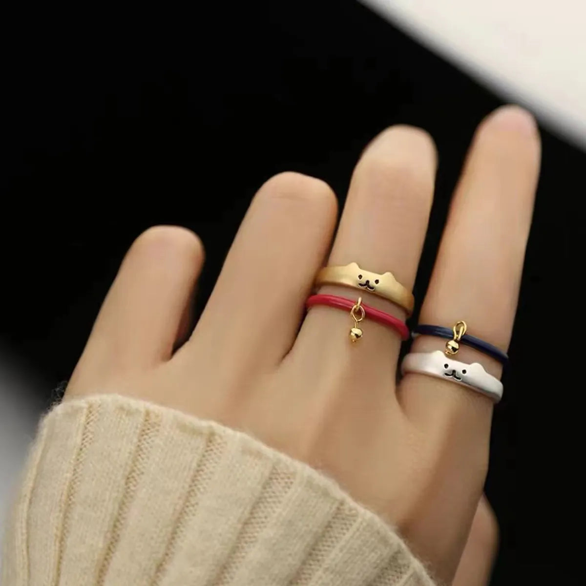 Ladies wedding band rings-Sweet Cat Bell Alloy Women's Open Rings