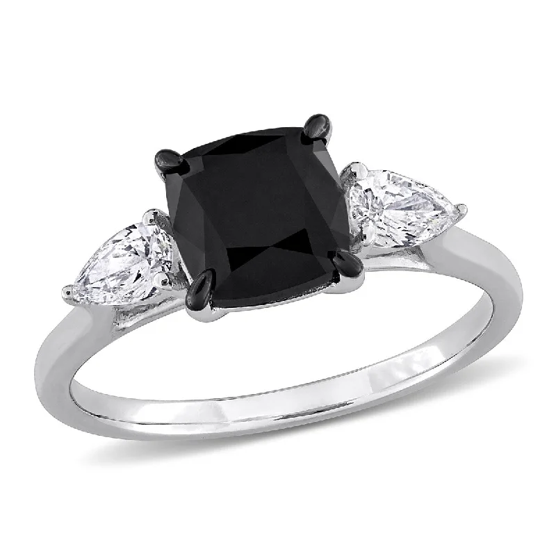 Ladies black diamond engagement rings-Miadora 2 3/8ct TW Black White Diamond 3-Stone Engagement Ring in 14k White Gold