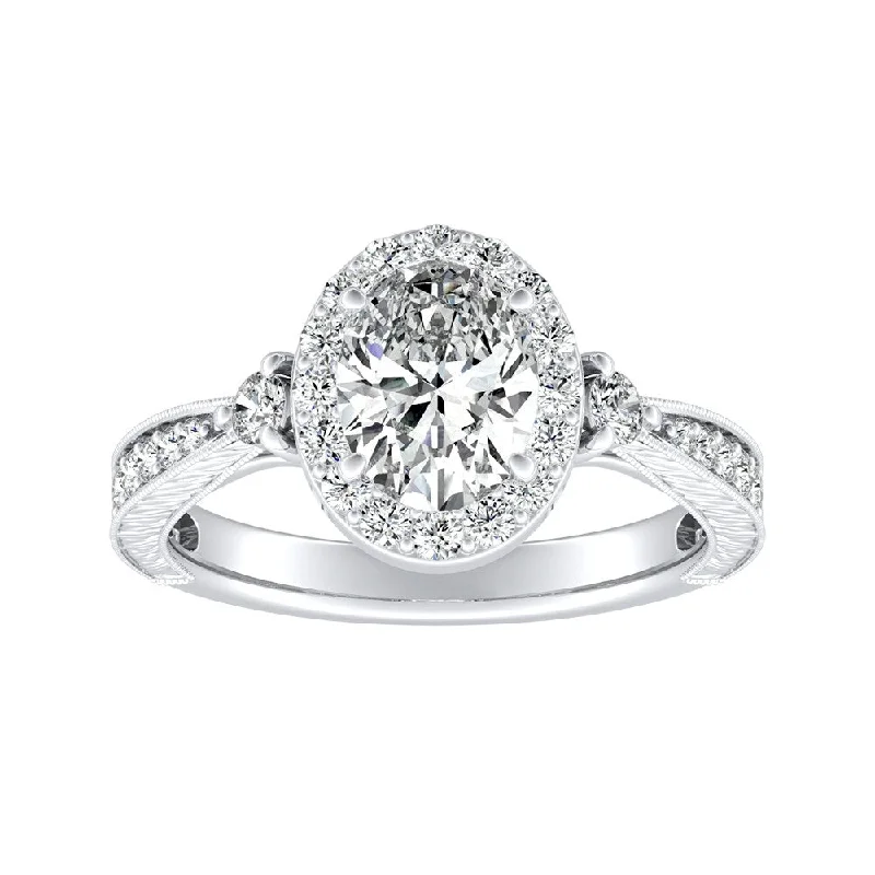 Ladies cushion cut engagement rings-Auriya Platinum Vintage Oval Halo Diamond Engagement Ring 5/8ctw (I-J, I1-I2)