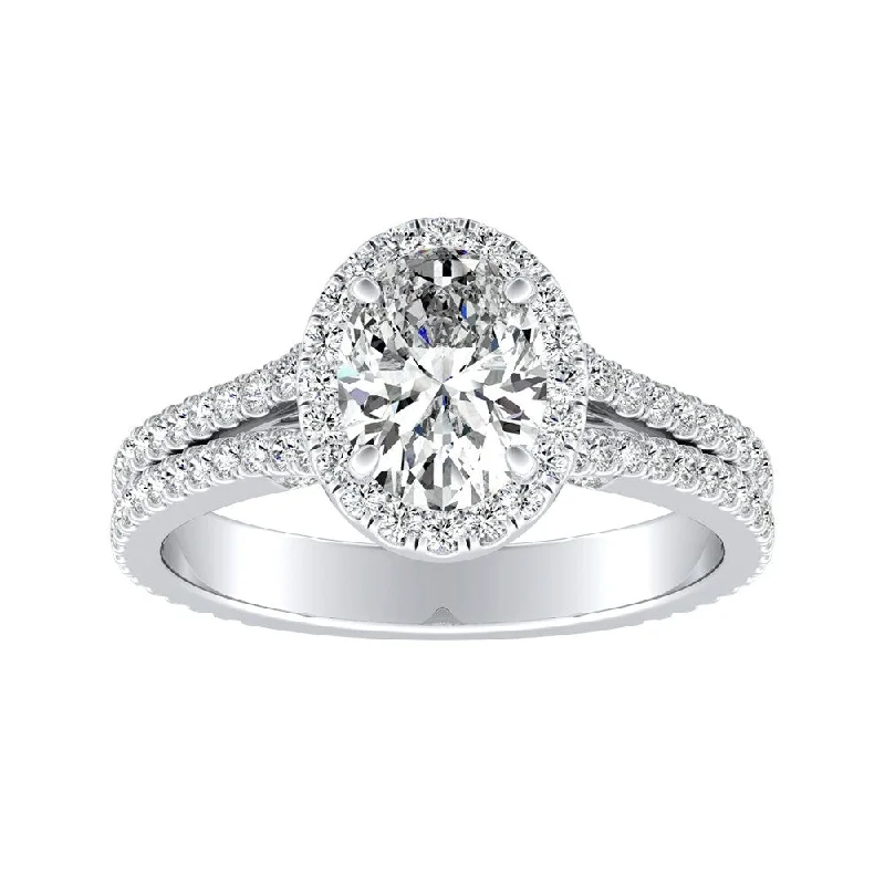 Ladies three-stone engagement rings-Auriya 14k Gold 1 1/10ctw Oval-cut Halo Diamond Engagement Ring