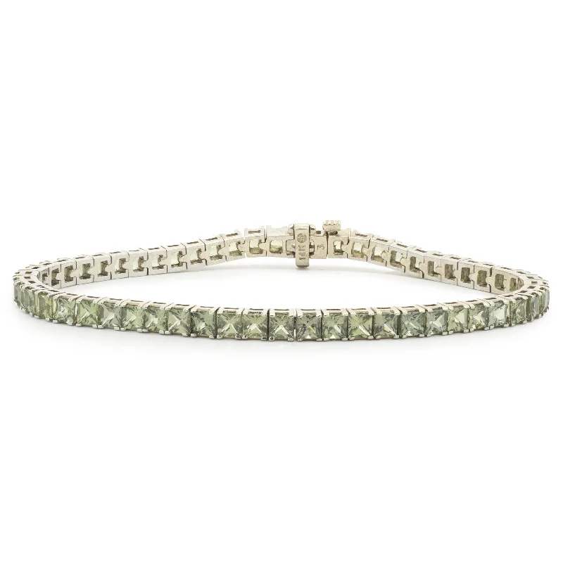 Ladies boho bracelets-14 Karat White Gold Green Sapphire Tennis Bracelet